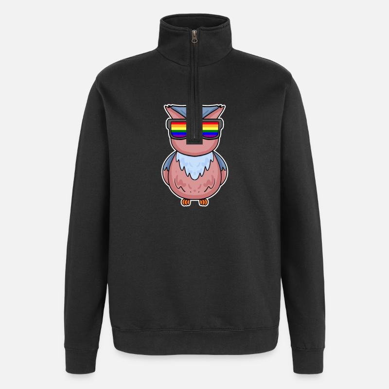 Arc-en-ciel - Hibou avec lunettes - Sweat à zip 1/4 - noir