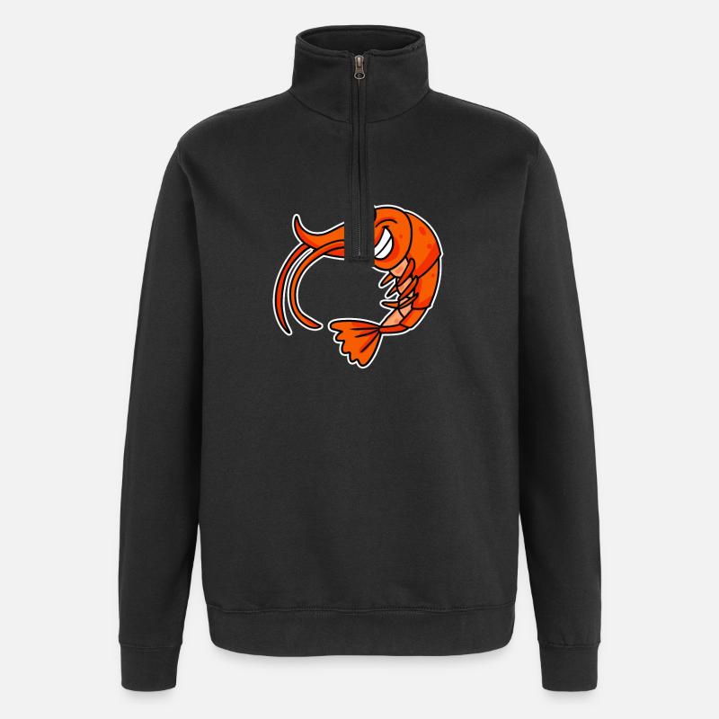 Shrimp smiling motif - Quarter-Zip Sweatshirt - black