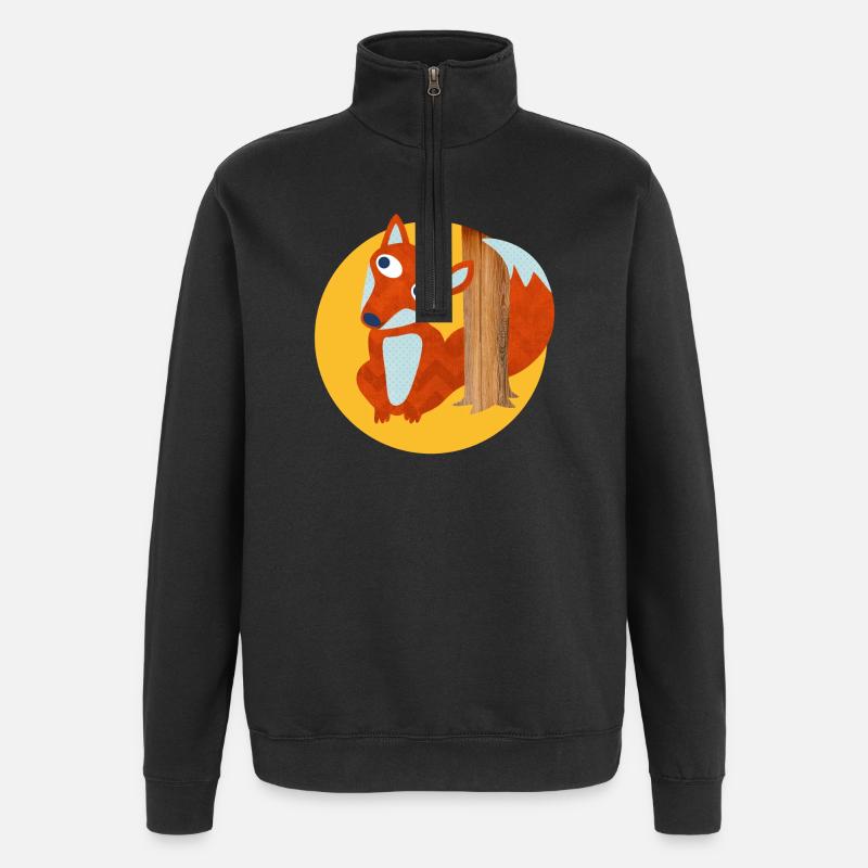 Fuchs Baumstamm Wald Kinderzimmer Comic Tierliebe - Quarter-Zip-Sweatshirt - Schwarz