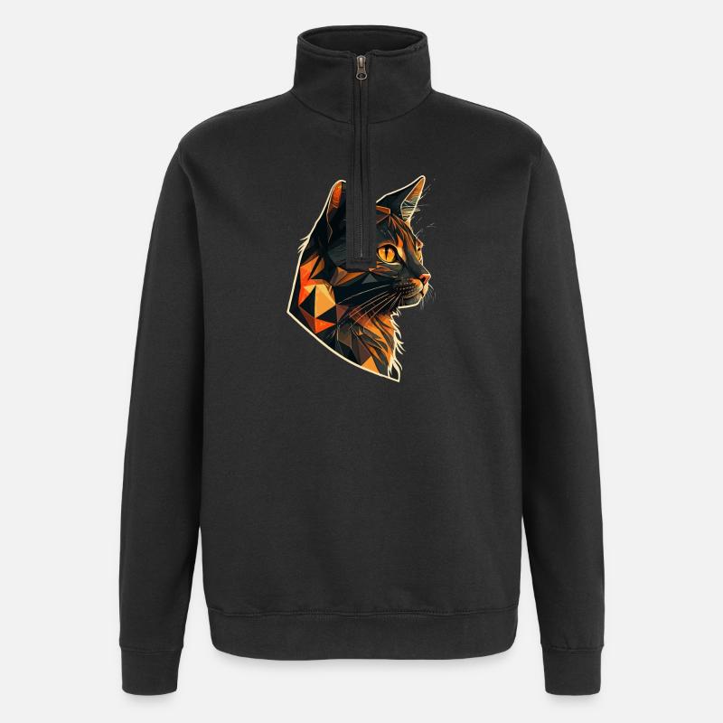 Stylized, Geometric cat - Quarter-Zip Sweatshirt - black