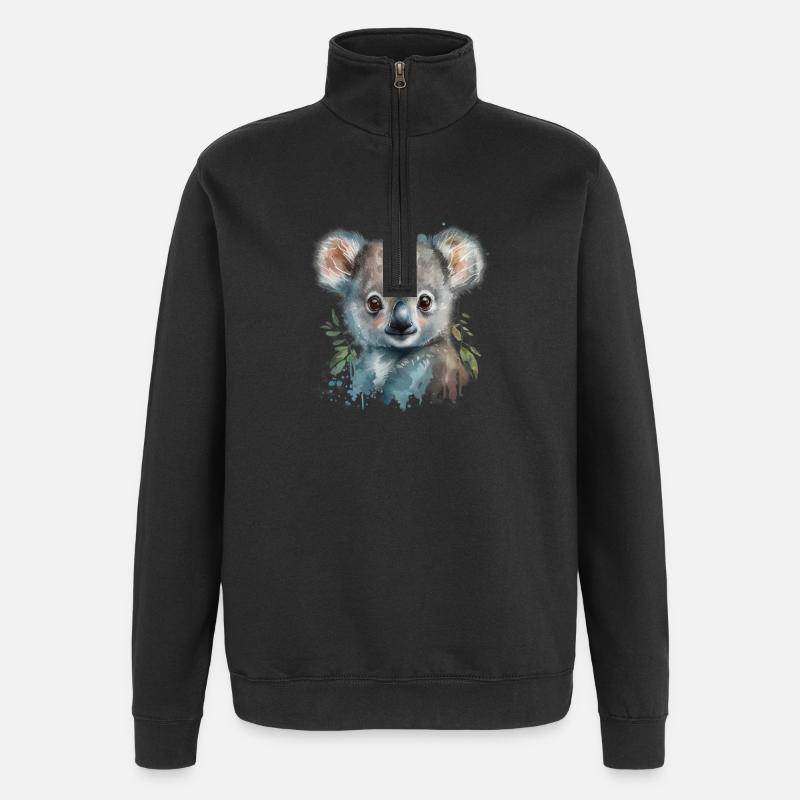 Koala Aquarelle Feuillage - Sweat à zip 1/4 - noir