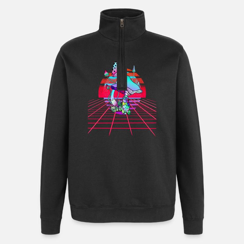 Champignons Psychédéliques - Retro Wave Sunset - Sweat à zip 1/4 - noir
