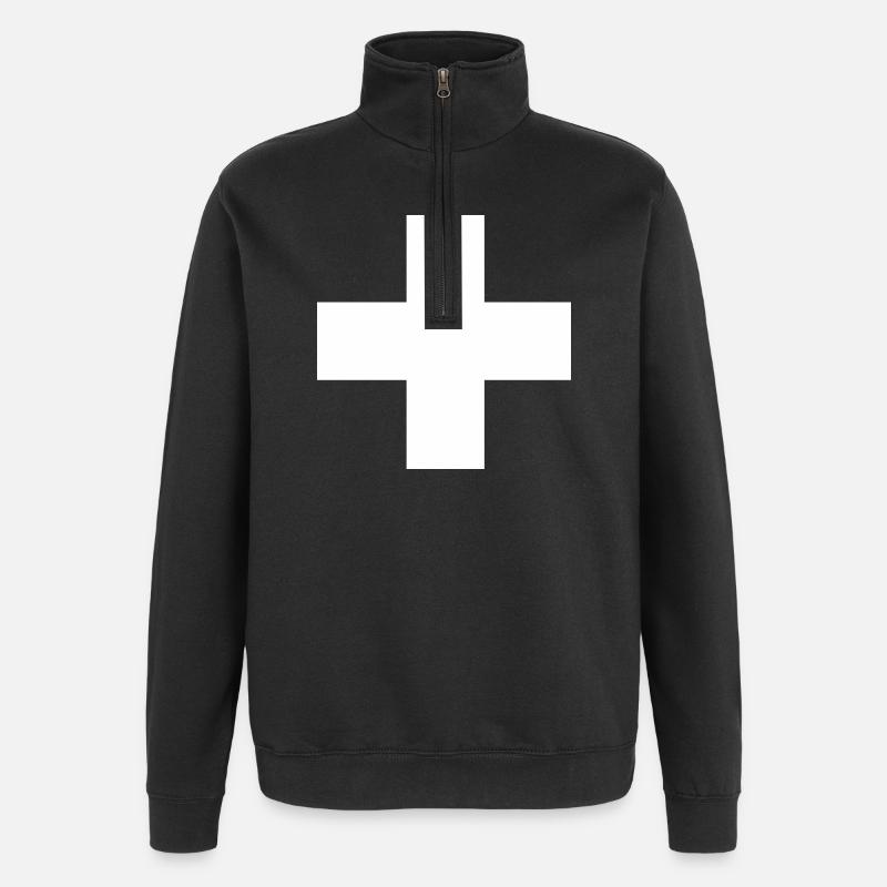 Schweizerkreuz - Quarter-Zip-Sweatshirt - Schwarz