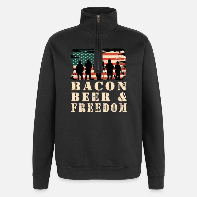 Bacon, Bier und Freiheit - Quarter-Zip-Sweatshirt - Schwarz
