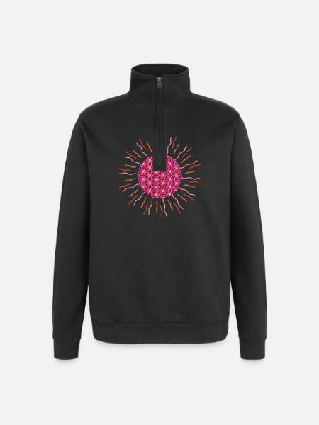 Mandala soleil rose - Sweat à zip 1/4 - noir