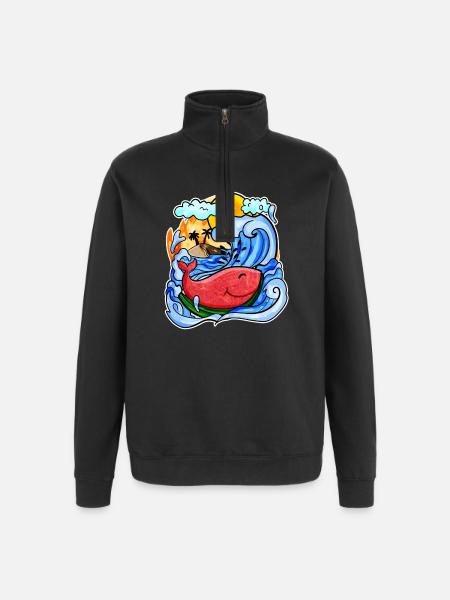 Baleine pastèque - Sweat à zip 1/4 - noir