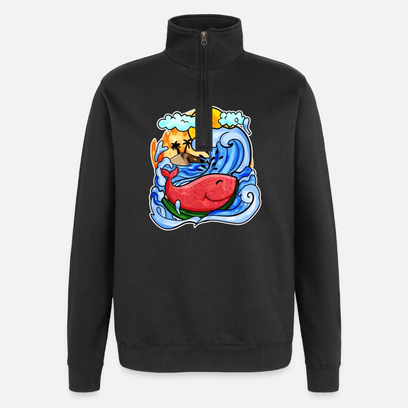 Baleine pastèque - Sweat à zip 1/4 - noir