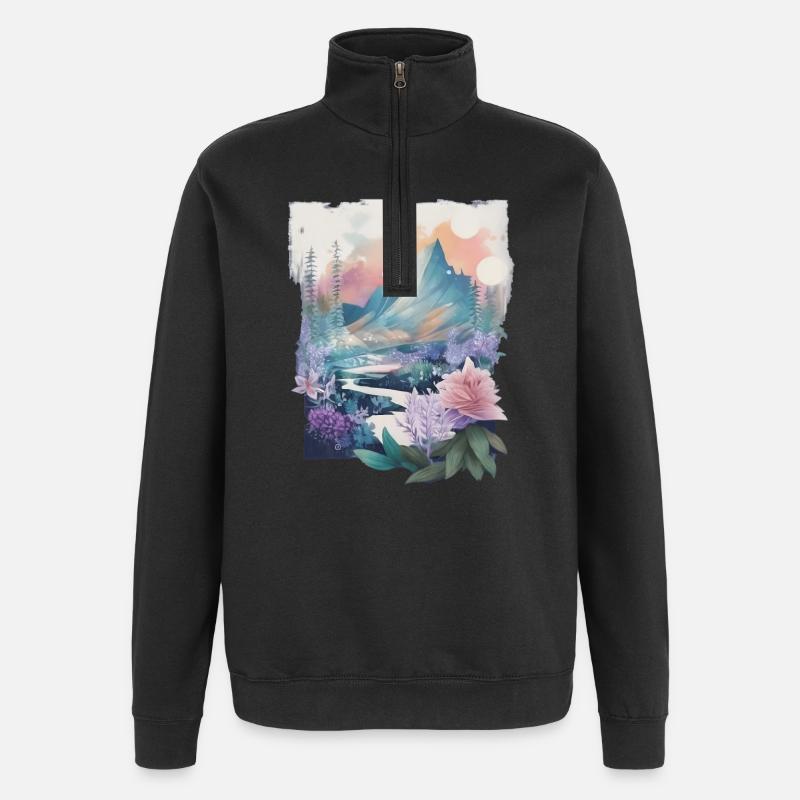 Paysage fleuri - Sweat à zip 1/4 - noir