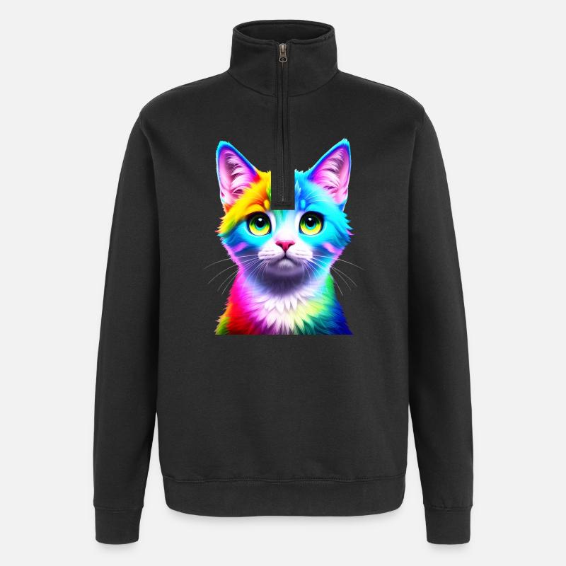 Chat arc-en-ciel - Sweat à zip 1/4 - noir