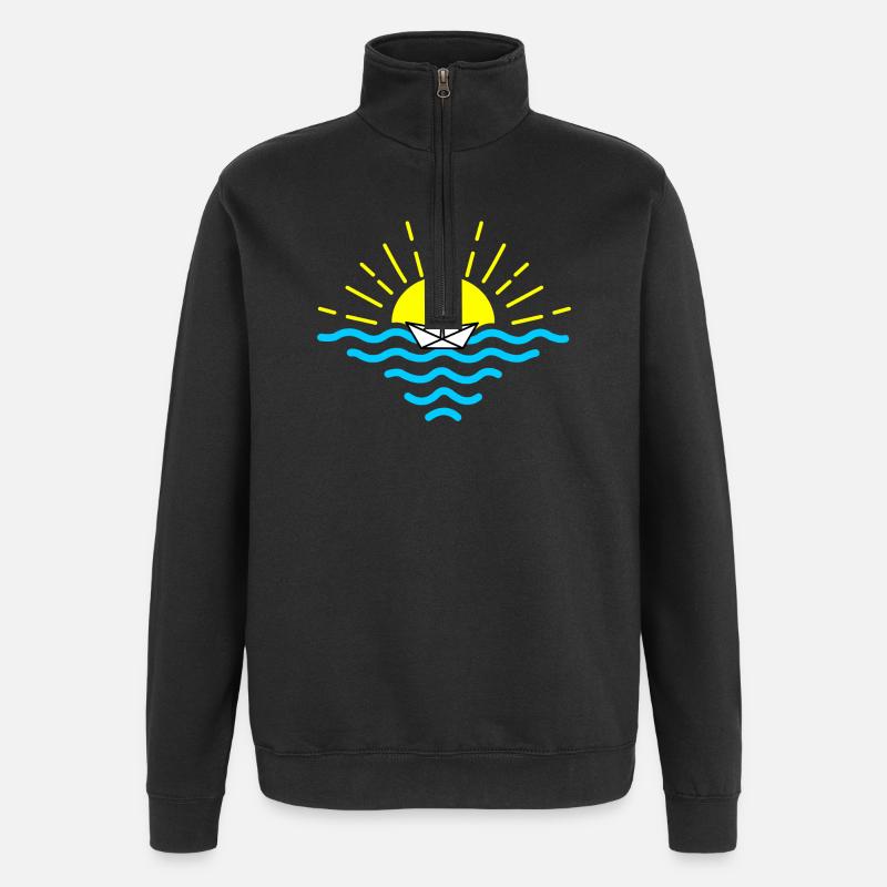 Sunset white folded boat paper boat - Quarter-Zip Sweatshirt - black