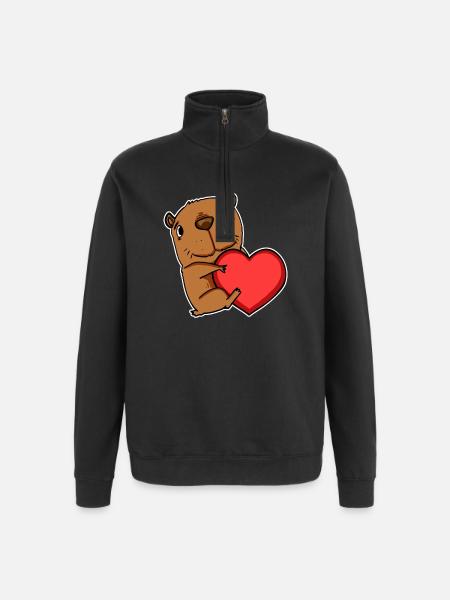 Capybara capybara heart motif - Quarter-Zip Sweatshirt - black
