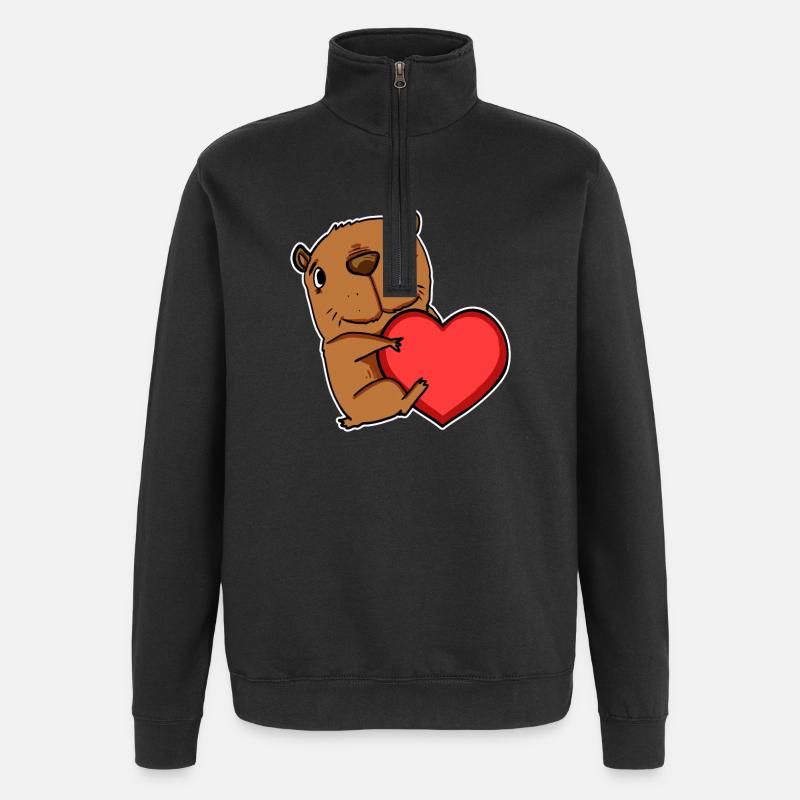 Capybara capybara heart motif - Quarter-Zip Sweatshirt - black