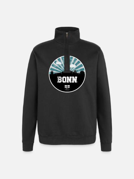 Bonn Skyline Blue Hour - Quarter-Zip Sweatshirt - black