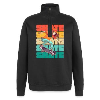 Skateboarding Cool Skater Girl Bunt - Quarter-Zip-Sweatshirt - Schwarz - Vorne - AI Model Female 172 light (172cm) & AI Model Male 178 dark (178cm)