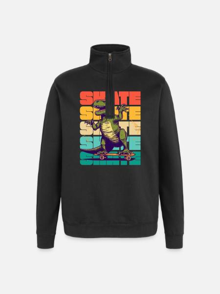 Skateboarding Cool Skateboarder T Rex Dinosaur - Quarter-Zip Sweatshirt - black