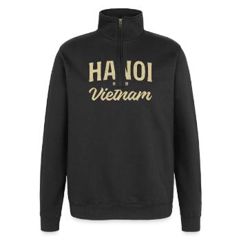 Hanoï, Vietnam, Ville de la Paix Vintage - Sweat à zip 1/4 - noir - Devant - AI Model Female 172 light (172cm) & AI Model Male 178 dark (178cm)