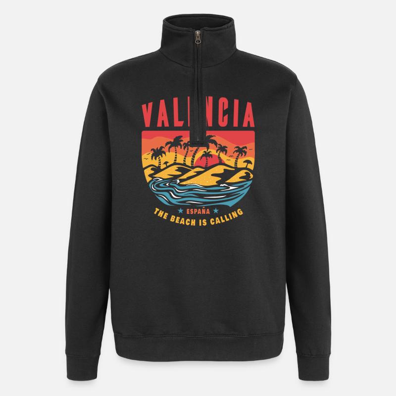 Valence, Espagne, palmiers, plage, design - Sweat à zip 1/4 - noir