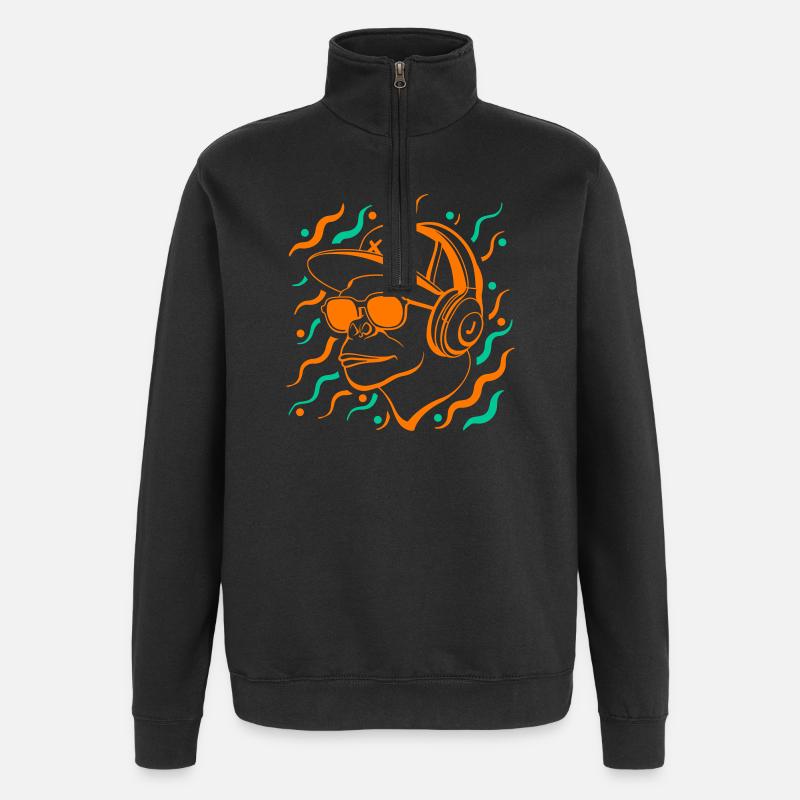 Coole Affe mit Kopfhörern - Quarter-Zip-Sweatshirt - Schwarz
