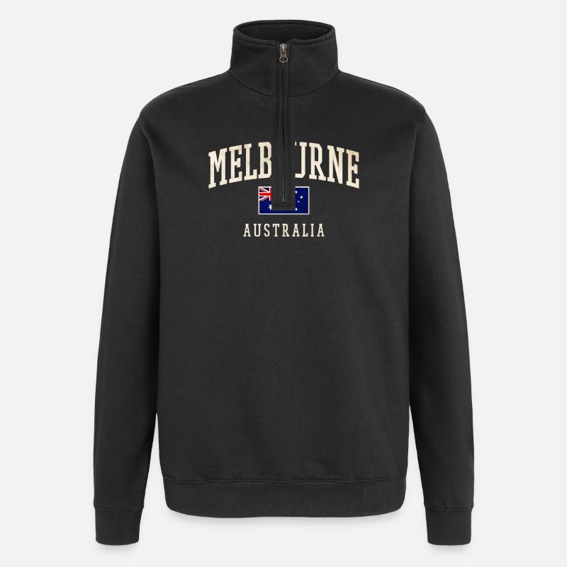 Melbourne Australia Design with Flag - Quarter-Zip Sweatshirt - black