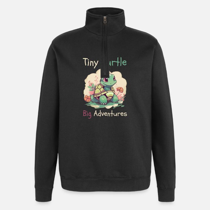 Tiny Turtle Abenteuer Design - Quarter-Zip-Sweatshirt - Schwarz