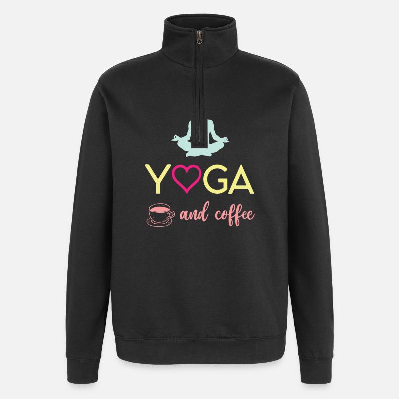 Yoga und Kaffee - Quarter-Zip-Sweatshirt - Schwarz