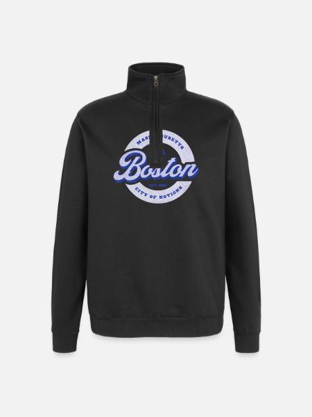 Boston Lettering Circle Badge - Quarter-Zip Sweatshirt - black