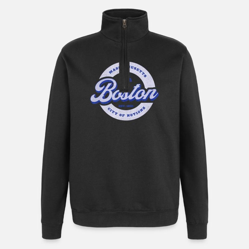 Boston Schriftzug Kreisabzeichen - Quarter-Zip-Sweatshirt - Schwarz