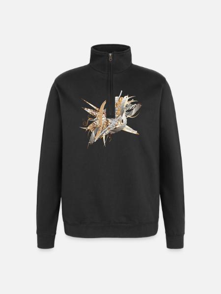kunstnerisk filigran motiv lavet af bånd og fjer - Sweatshirt med 1/4 lynlås - sort