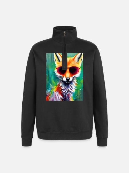 Neon fox with red sunglasses - Quarter-Zip Sweatshirt - black