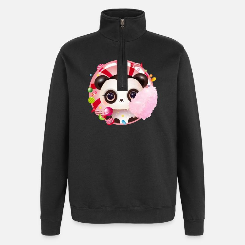 niedlicher Panda Bär mit Zuckerwatte & Süßigkeiten - Quarter-Zip-Sweatshirt - Schwarz