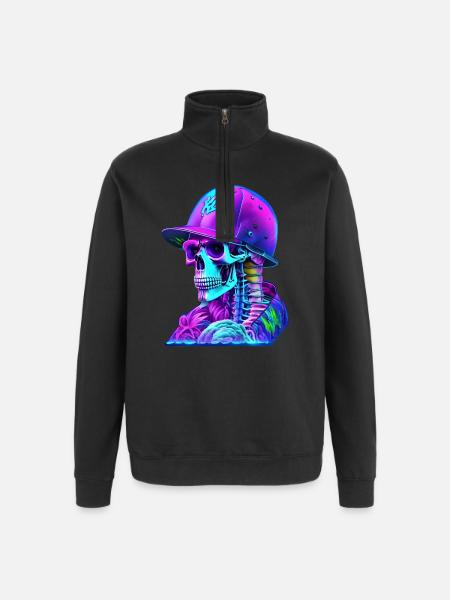 Skeleton with cap - Quarter-Zip Sweatshirt - black