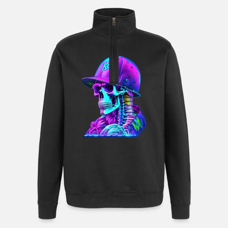 Skeleton with cap - Quarter-Zip Sweatshirt - black