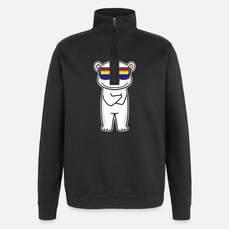 Arc-en-ciel - ours polaire avec lunettes - Sweat à zip 1/4 - noir
