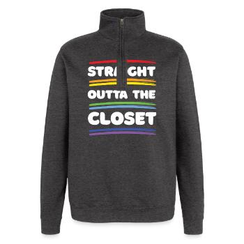 Pride Month - Straight Outta The Closet - Quarter-Zip Sweatshirt - charcoal grey - Front - AI Model Female 172 light (172cm) & AI Model Male 178 dark (178cm)