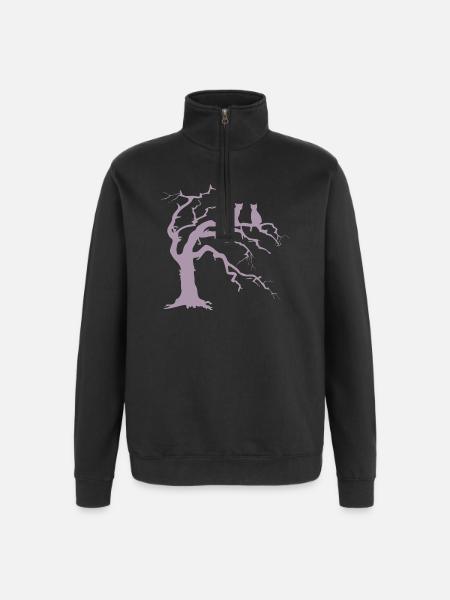 Dead tree with 2 cats silhouette - Quarter-Zip Sweatshirt - black