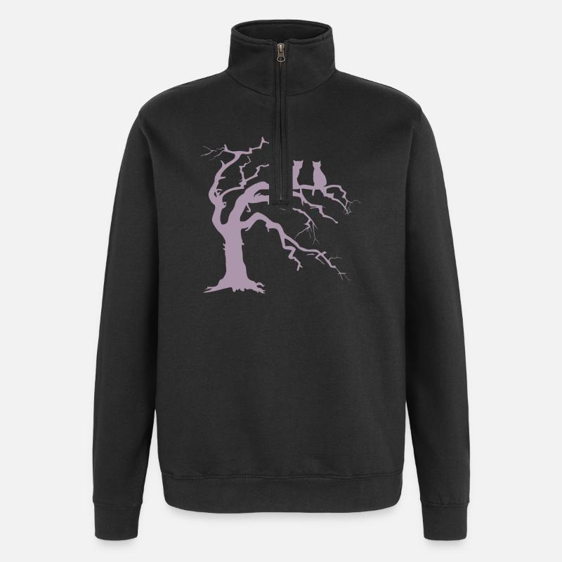Dead tree with 2 cats silhouette - Quarter-Zip Sweatshirt - black