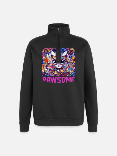 Pawsome - Chat en fleurs - Sweat à zip 1/4 - noir