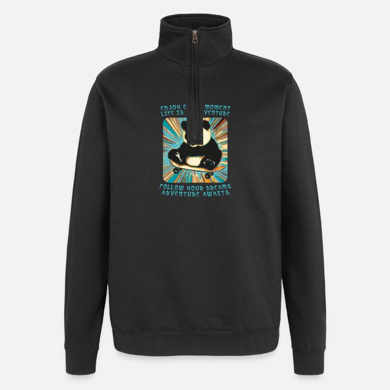 Pandas Abenteuer auf Rädern - Quarter-Zip-Sweatshirt - Schwarz
