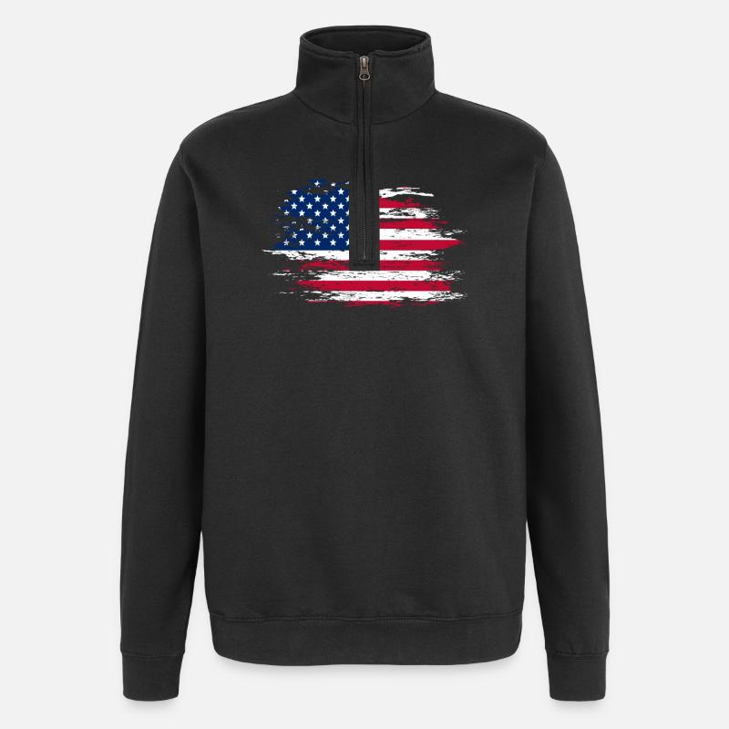 Drapeau des États-Unis utilisé - Sweat à zip 1/4 - noir