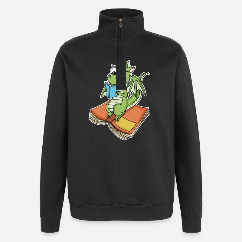 Bücher Drache Drachen - Quarter-Zip-Sweatshirt - Schwarz
