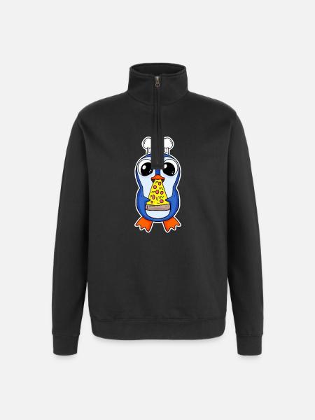 Pizza pingouin gourmet - Sweat à zip 1/4 - noir