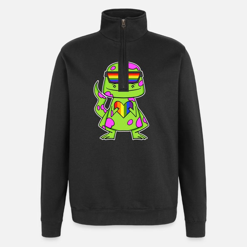 Dino Rainbow Heart Dinosaur - Quarter-Zip Sweatshirt - black