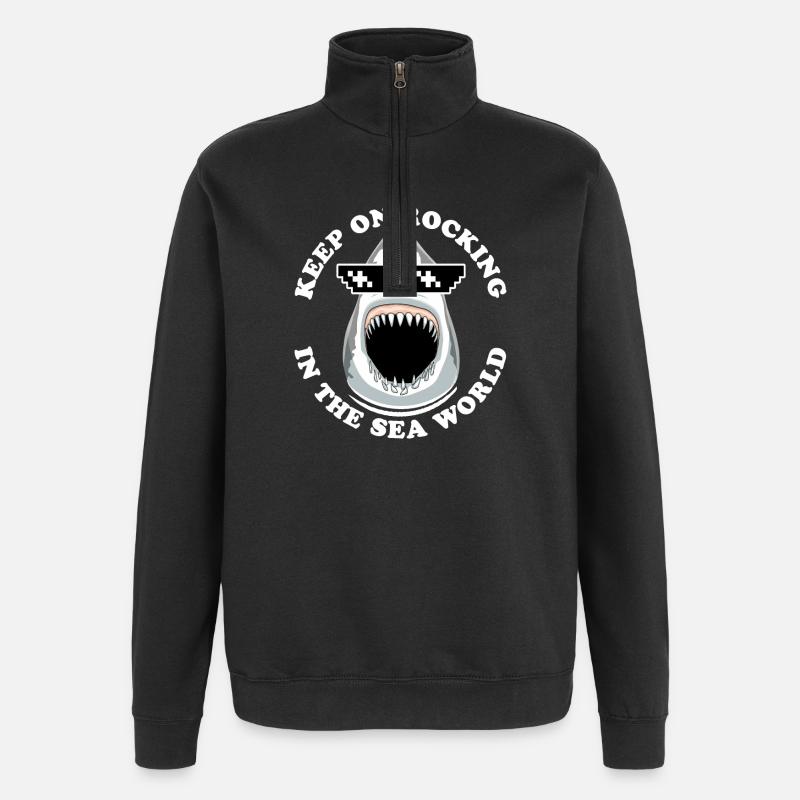 Shark with sunglasses - Quarter-Zip Sweatshirt - black