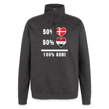 Irak et Danemark 100% drapeau de génie - Sweat à zip 1/4 - charbon - Devant - AI Model Female 172 light (172cm) & AI Model Male 178 dark (178cm)