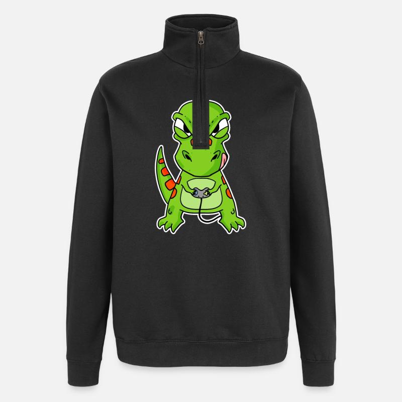 Dino Gamer Gaming Zocken Zocker - Sweat à zip 1/4 - noir