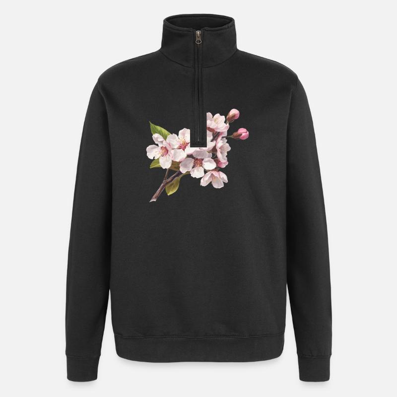Cerisiers en fleurs pastel - Sweat à zip 1/4 - noir