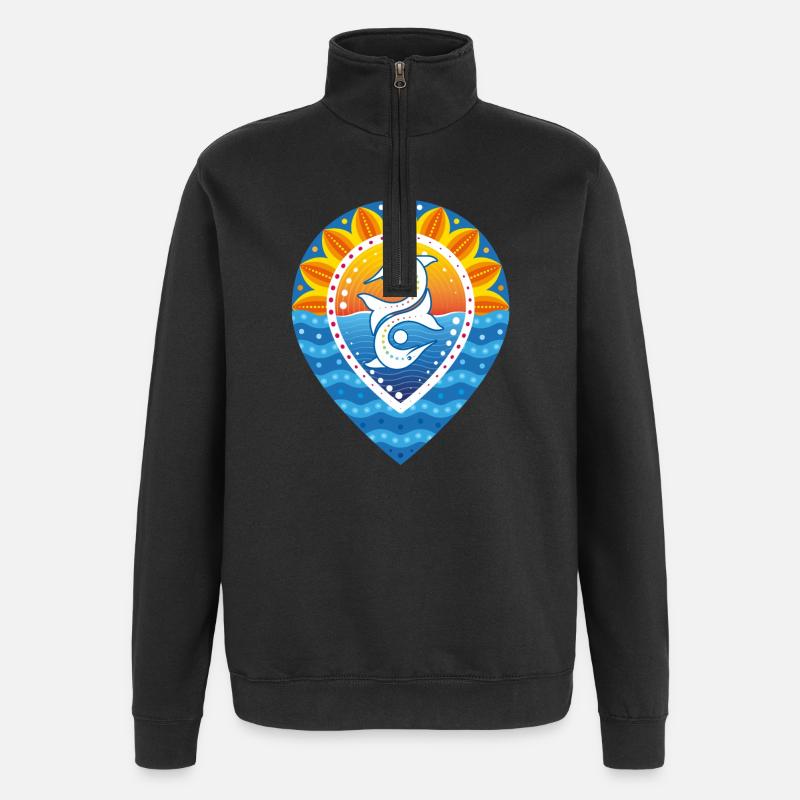 Pinpoint sunset sun waves dolphins - Quarter-Zip Sweatshirt - black