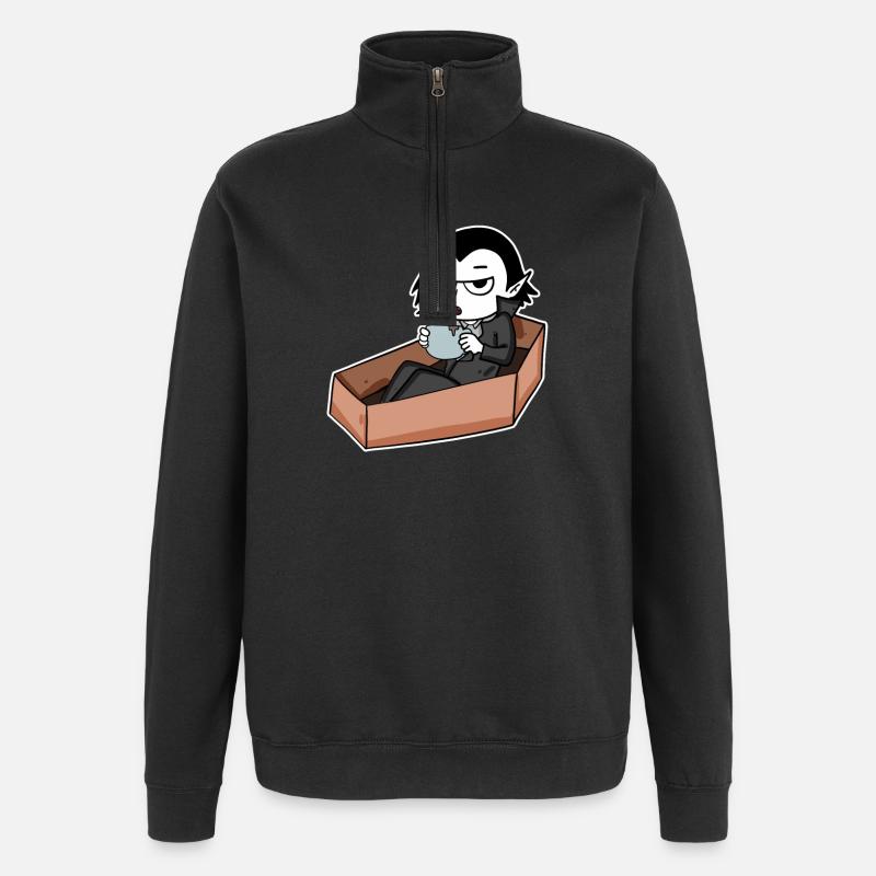 Vampire drinks coffee - Quarter-Zip Sweatshirt - black
