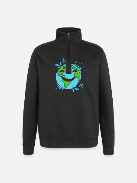 Smiling Earth design cheerful globe - Quarter-Zip Sweatshirt - black