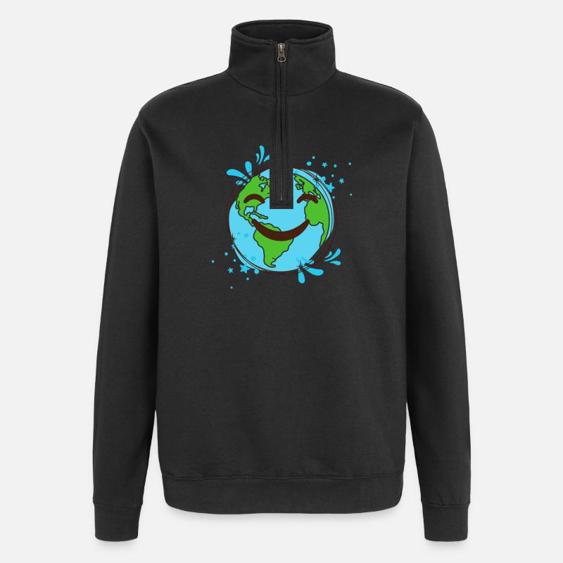 Smiling Earth design cheerful globe - Quarter-Zip Sweatshirt - black